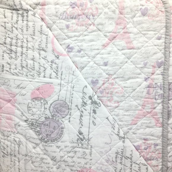 2pc Nicole Miller Paris TWIN Quilt Sham Eiffel Tower Fleur De Lis Pink Purple - Picture 4 of 9